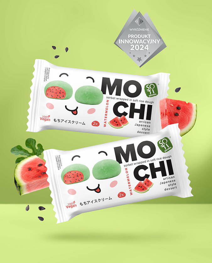 Projekt opakowania Mochi Watermelon SOTI Natural — Produkt Innowacyjny 2024 | packaging design FYNK