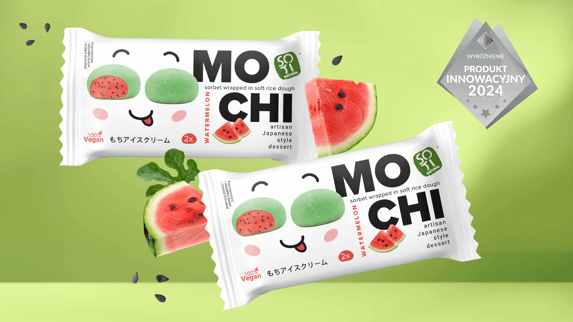Projekt opakowania Mochi Watermelon SOTI Natural — Produkt Innowacyjny 2024 | packaging design FYNK
